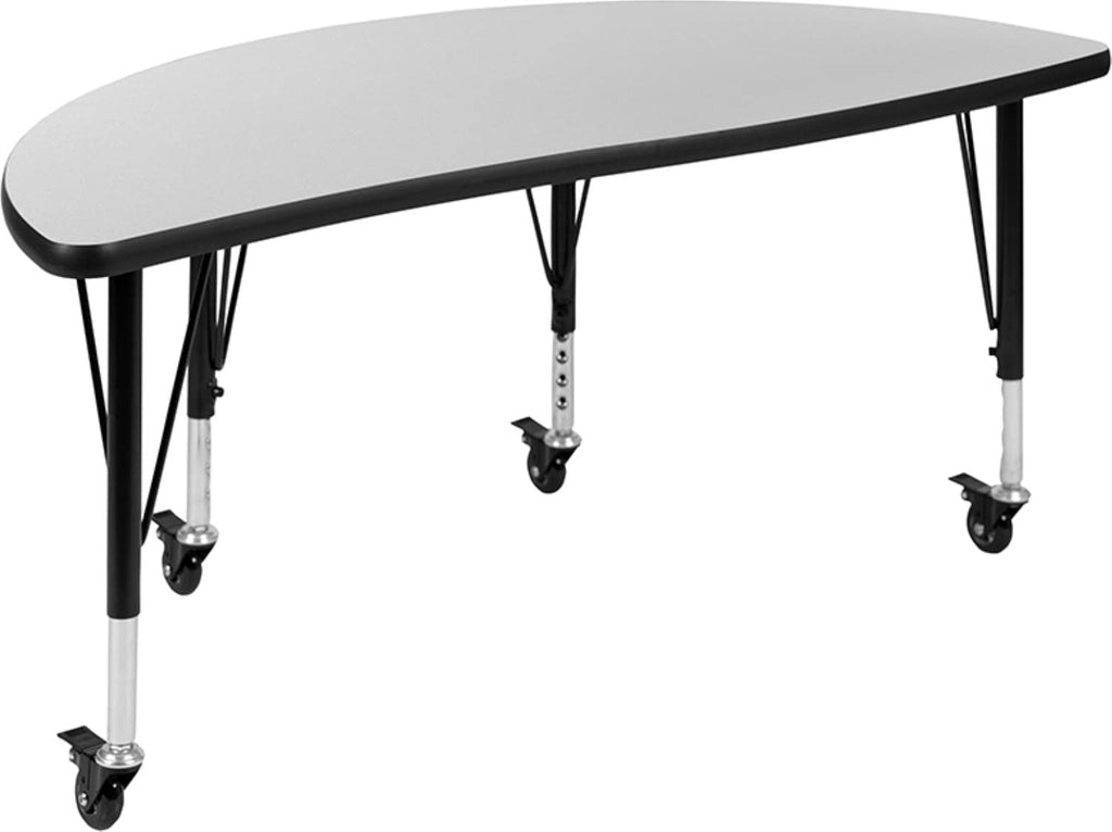 Flash Furniture Mobile 47.5" Circle Wave Collaborative Laminate Activity Table Set With 14" Student Stack Chairs, Grey/Black