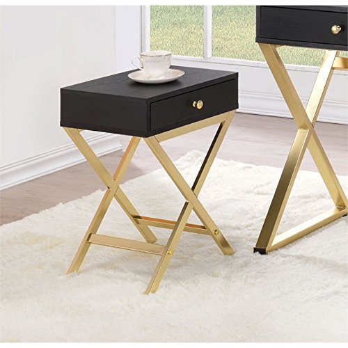 Acme Coleen 1-Drawer Metal Tube End Table In Black And Brass