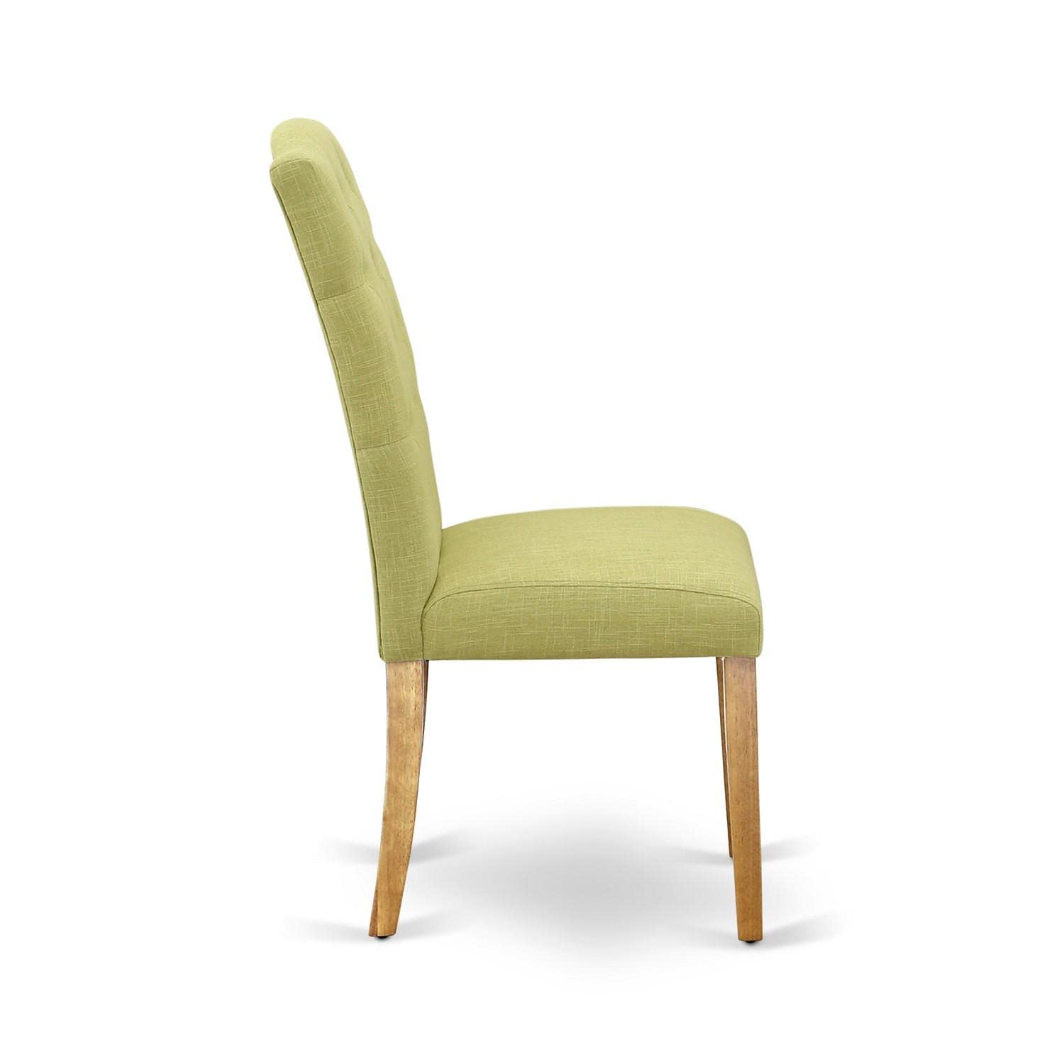 East West Furniture Cep4T07 Celina Parson Dining Room Chairs - Button Tufted Limelight Linen Fabric Upholstered Chairs, Set Of 2, Oak