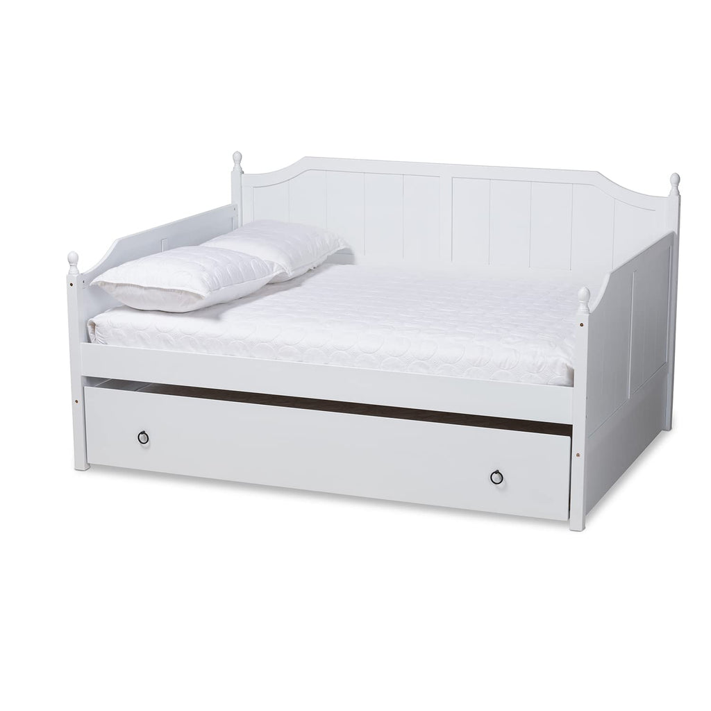 Baxton Studio Millie Cottage Farmhouse White Finished Wood Full Size Daybed with Trundle