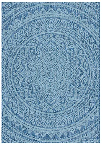 Safavieh Courtyard Collection 5'3' X 7'7' Navy / Aqua Cy8734 Indoor/ Outside Waterproof Easy Cleansingpatio Backyard Mudroom Area Mat