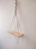 Ganvia Hanging Wall Shelf With Wooden Plank And Cotton Rope, Boho Floating Wall Decor, Macrame Shelf, Macrame Pot Planter Wall H
