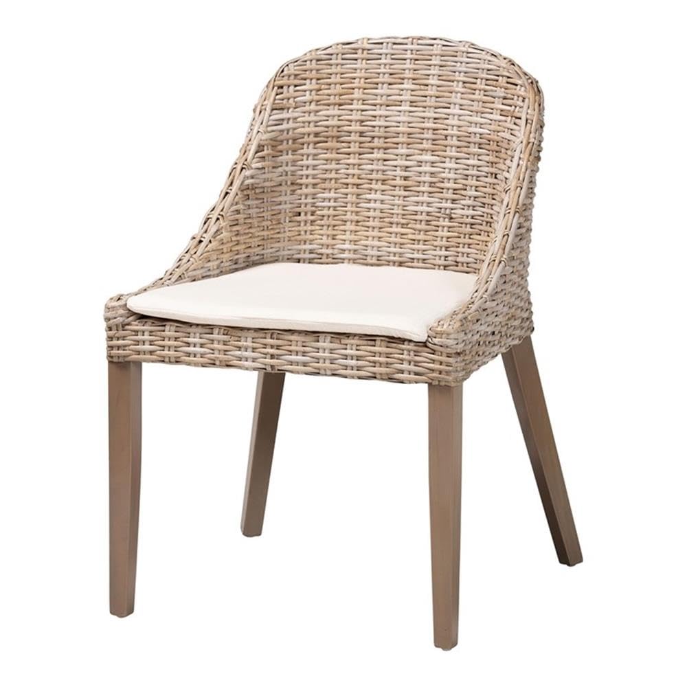 bali & pari Lara Bohemian Gray Kubu Rattan and Mahogany Wood Dining Chair