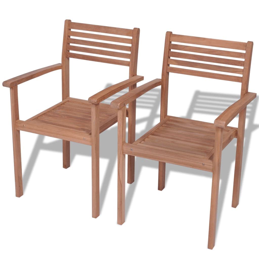 vidaXL 2 pcs Patio Chairs - Teak Wood Stackable Chairs for Patio/Lawn/Garden/Home – Fine Sanded Finish - Weather-Resistant - Stackable for Storage - Stylish & Versatile - Brown