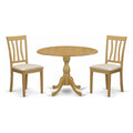 East West Furniture DMAN3-OAK-C 3 Piece Kitchen Table Set for Small Spaces Contains a Round Dining Room Table with Dropleaf and 