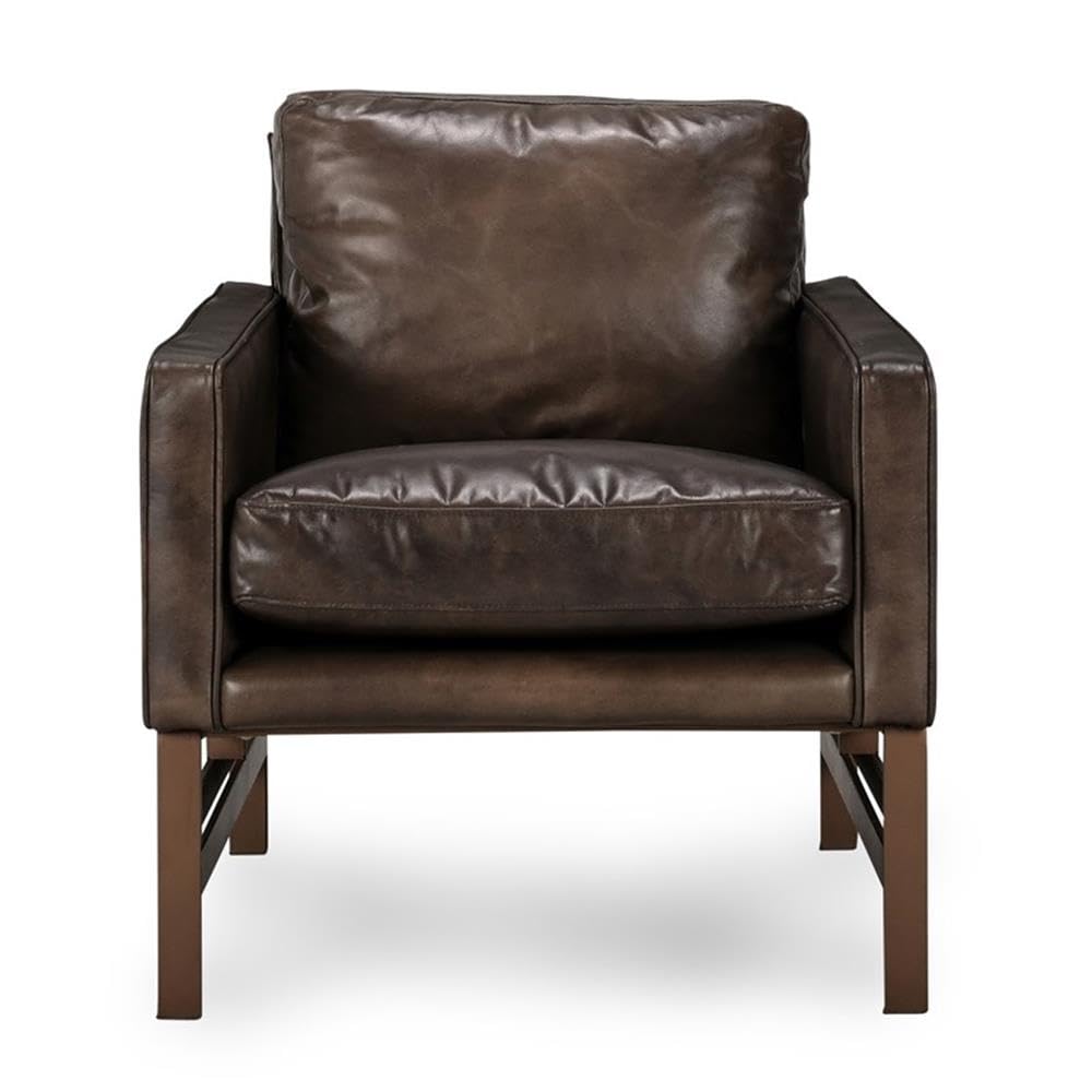 Kosas Home Chad Cushion Back Modern Leather Club Chair in Brown/Brass