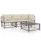 vidaXL 4 Piece Patio Lounge Set - Comfortable Seating with Thickly Padded Cushions, Weather-Resistant Anthracite Poly Rattan, Sturdy Steel Frame - Ideal for Garden, Outdoor, Terrace
