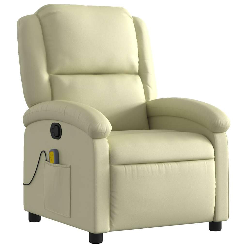 vidaXL Massage Recliner Chair for Living Room, Adjustable Recliner with 6-Point Vibration Massage, Home Theater Seating with Padded Seat Backrest, Cream Real Leather