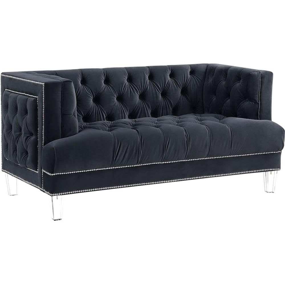 Acme Ansario Button Tufted Velvet Loveseat with Nailhead Trim in Charcoal