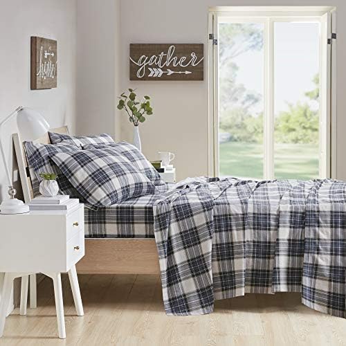 Comfort Spaces Cotton Flannel Breathable Warm Deep Pocket Sheets With Pillow Case Bedding, Full, Scottish Plaid Blue, 4 Piece