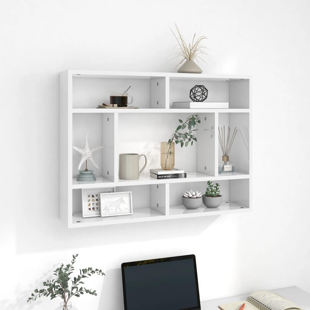 vidaXL Wall Shelf High Gloss White 29.5&quot;x6.3&quot;x21.7&quot; Engineered Wood
