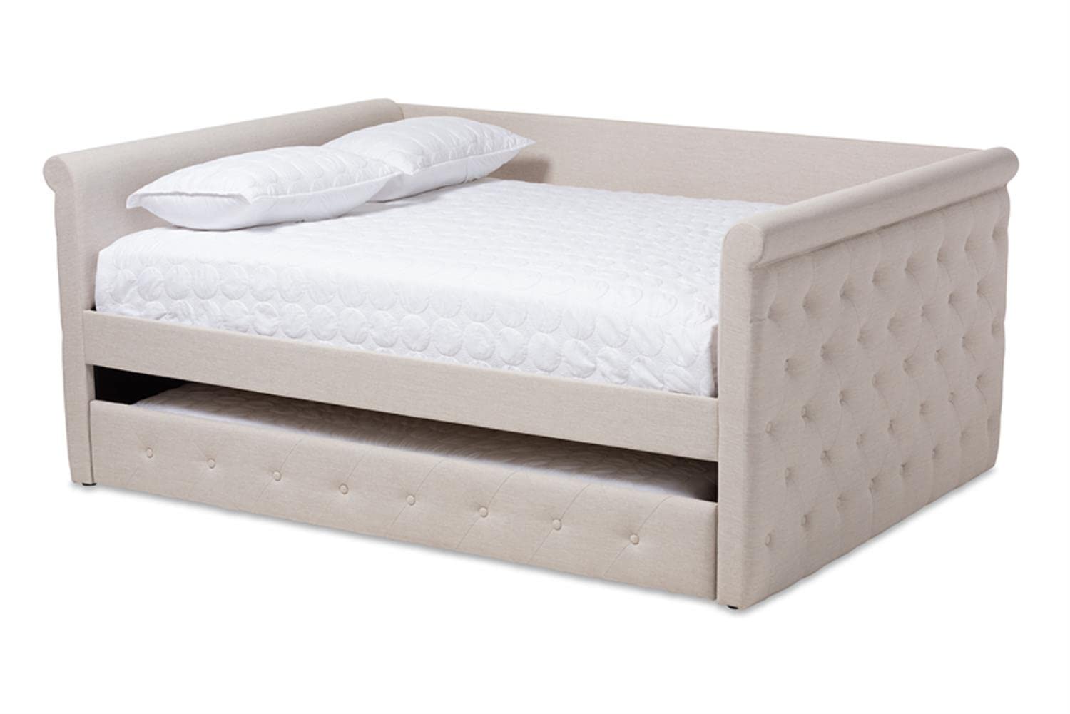 Baxton Studio Alena Modern And Contemporary Light Beige Fabric Upholstered Full Size Daybed With Trundle