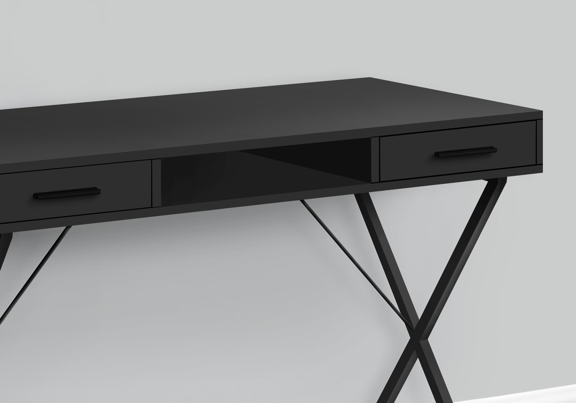 Monarch Specialties 7791 Computer Desk, Home Office, Laptop, Left, Right Set-up, Storage Drawers, Work, Metal, Laminate, Contemporary, Modern Desk-42 L Black Black, 42' L x 20' W x 30' H
