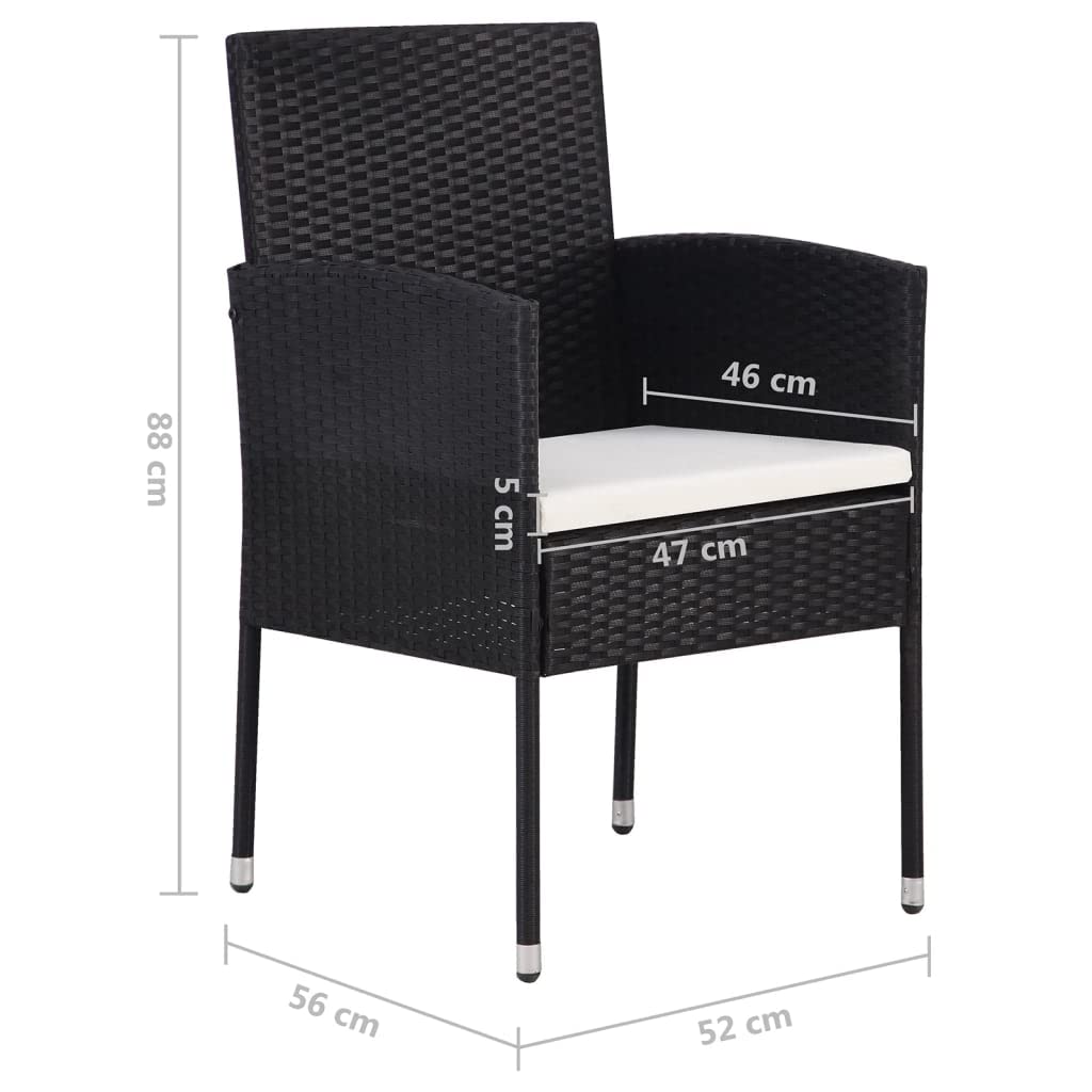 vidaXL Black Patio Dining Set - Includes Solid Acacia Wood Table & 4 Weather-Resistant PE Rattan Chairs with Cream White Cushions - Easy Assembly and Care