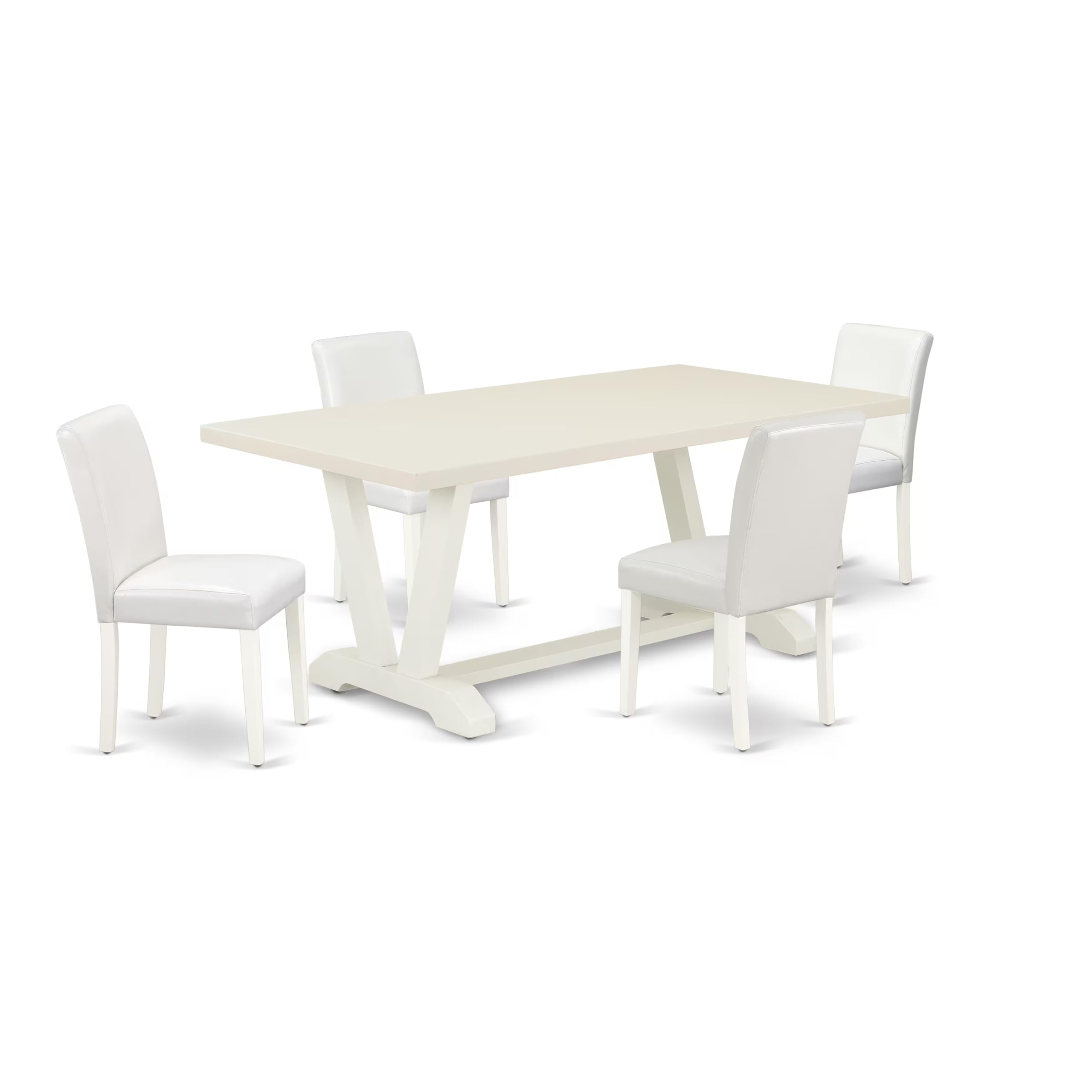 East West Furniture V027Ab264-5 5 Piece Dinette Set Includes A Rectangle Dining Room Table With V-Legs And 4 White Faux Leather Upholstered Parson Chairs, 40X72 Inch, Multi-Color