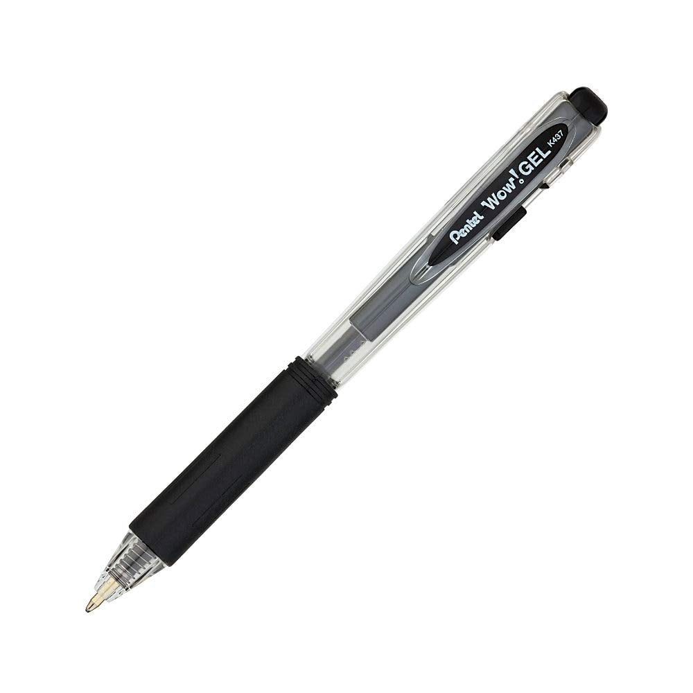 Pentel Wow! Gel Retractable Gel Pen 0.7Mm Medium Line Black Ink, Box Of 12 (K437-A)