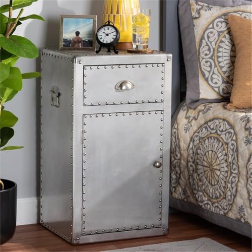 Baxton Studio Serge French Industrial Silver Metal 1-Door Accent Storage Cabinet