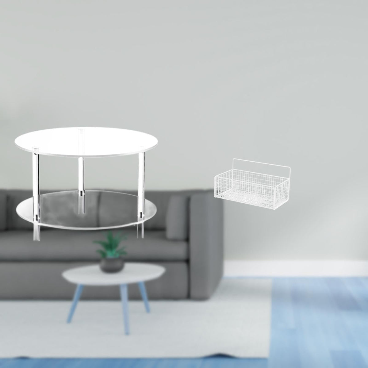 Enakshi Clear Acrylic Side Table With Wall Hanging Baskets Floating Shelves Metal Bathroom Organizer Wire Storage Basket