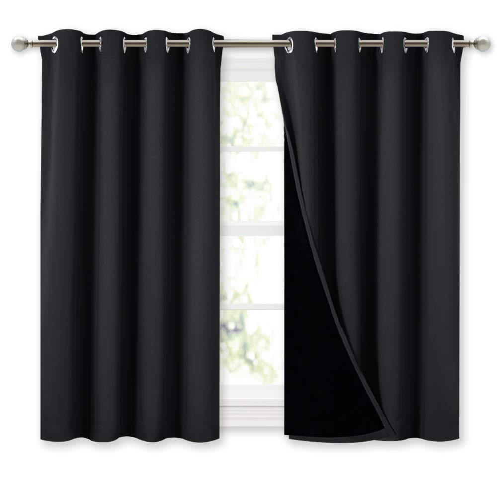 Nicetown 100% Blackout Curtains 45 Inches Length, 2 Thick Layers Completely Blackout Window Treatment Thermal Insulated Lined Dr