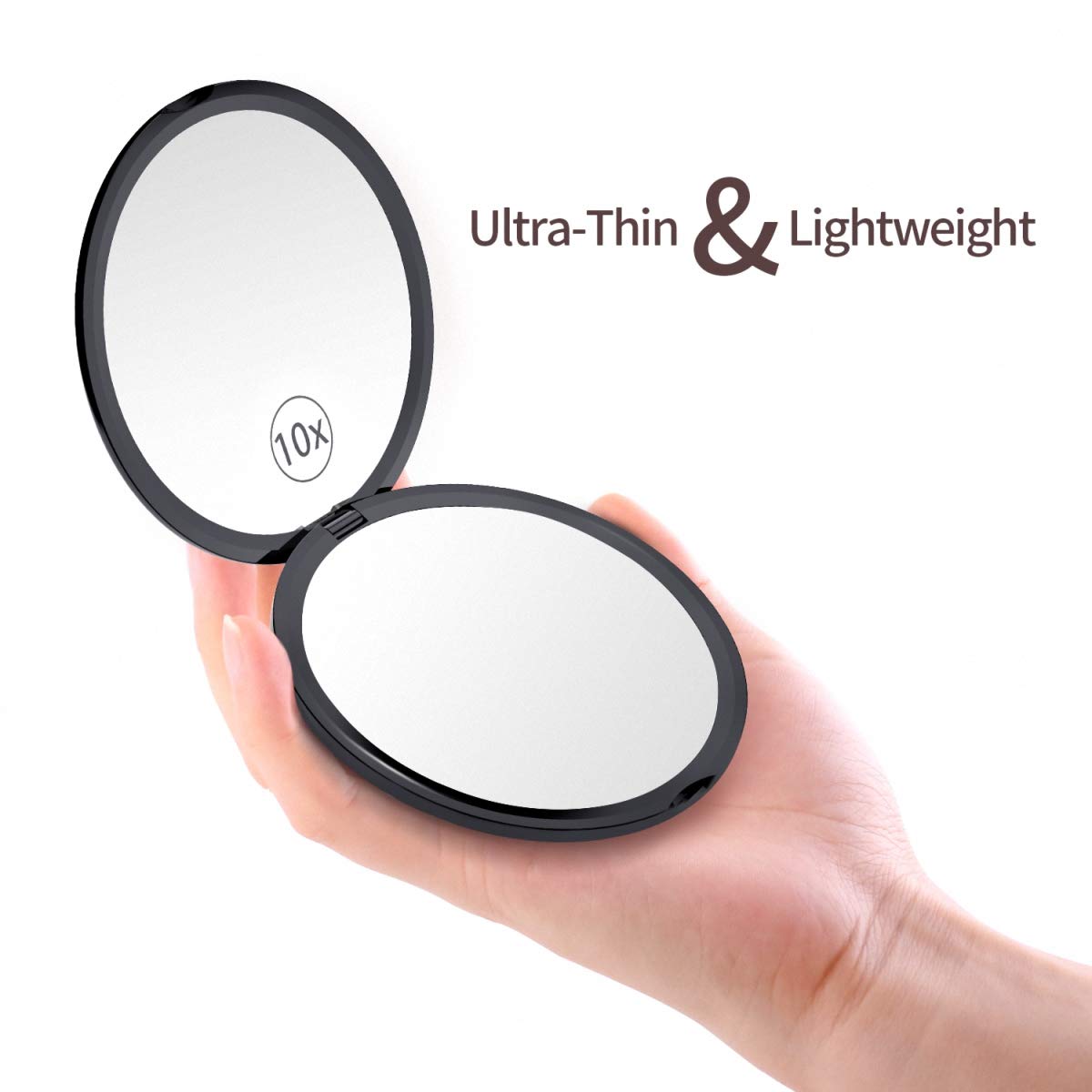 Gospire Pocket Makeup Mirror For Travel, 1X/10X Double Sided Magnifying Compact Handbag Cosmetic Mirror, 4 Inch Ultra-Thin Handh