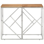 vidaXL Silver Stainless Steel/Solid Acacia Wood Console Table - Modern Hallway/Sofa Table for Living Room, Entryway, Office - 35.4"x15.7"x27.6"