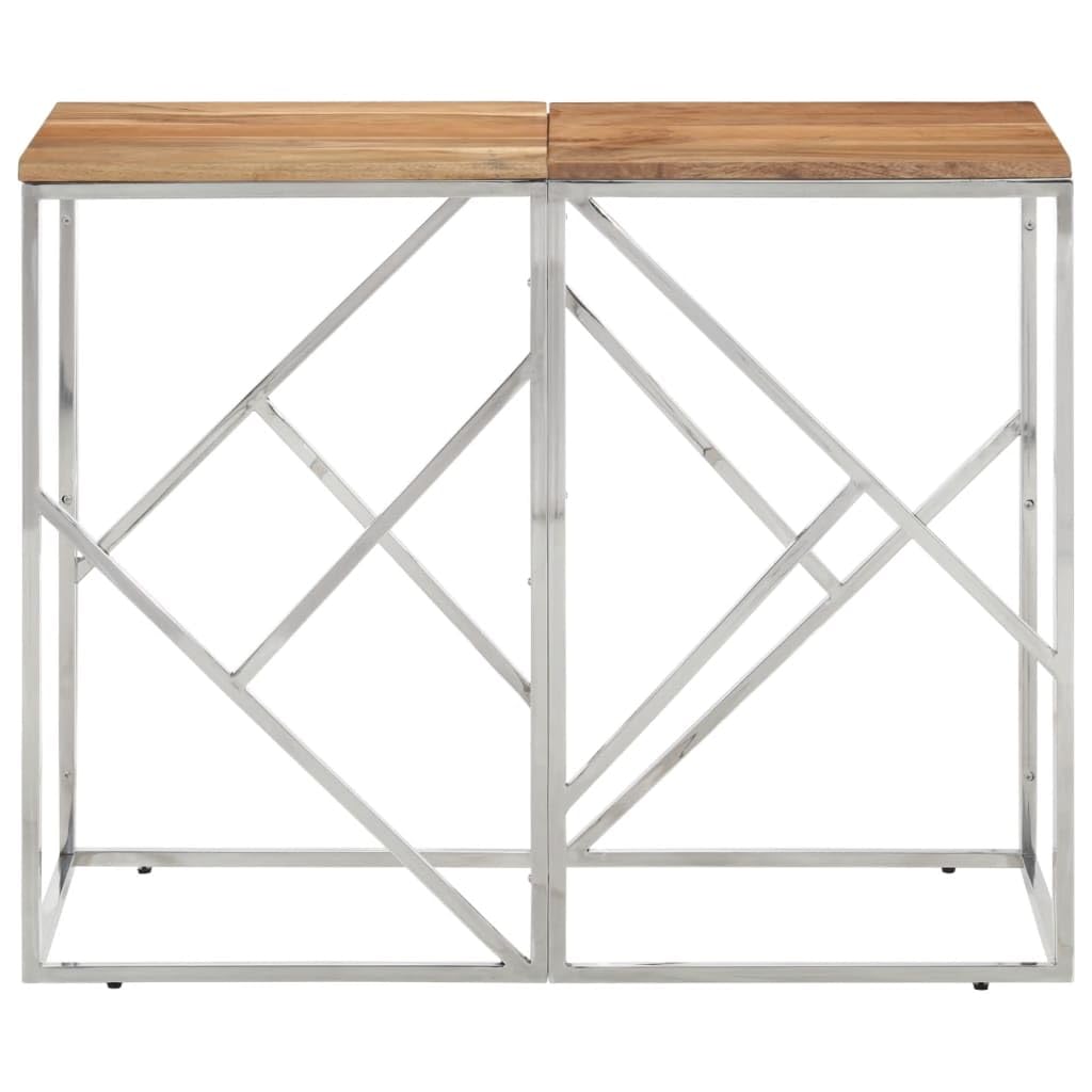 vidaXL Silver Stainless Steel/Solid Acacia Wood Console Table - Modern Hallway/Sofa Table for Living Room, Entryway, Office - 35.4"x15.7"x27.6"