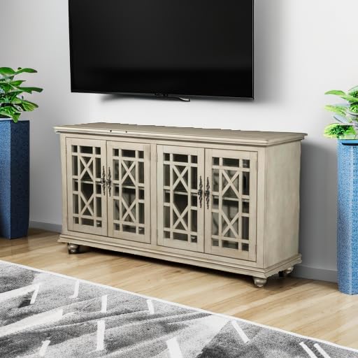 Martin Svensson Home Marche 63&quot; Tv Stand - Antique Silver - Versatile Multi-Use Design - With Two Large Cabinets For Storage