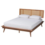 Baxton Studio Nura Mid-Century Modern Walnut Brown Finished Wood And Rattan Full Size 5-Piece Bedroom Set