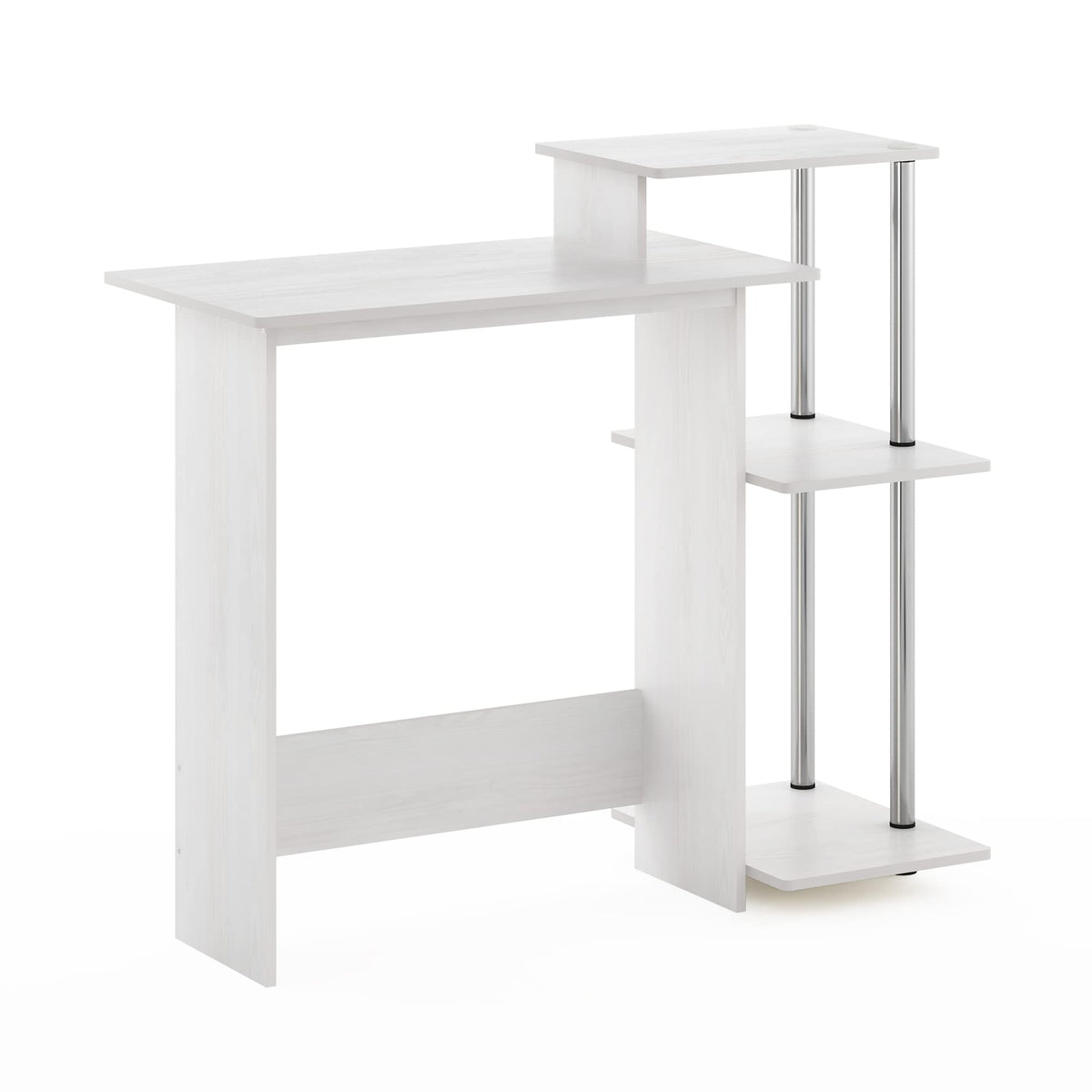 Furinno Efficient Home Laptop Notebook Computer Desk with Square Shelves, Side, White Oak/Chrome