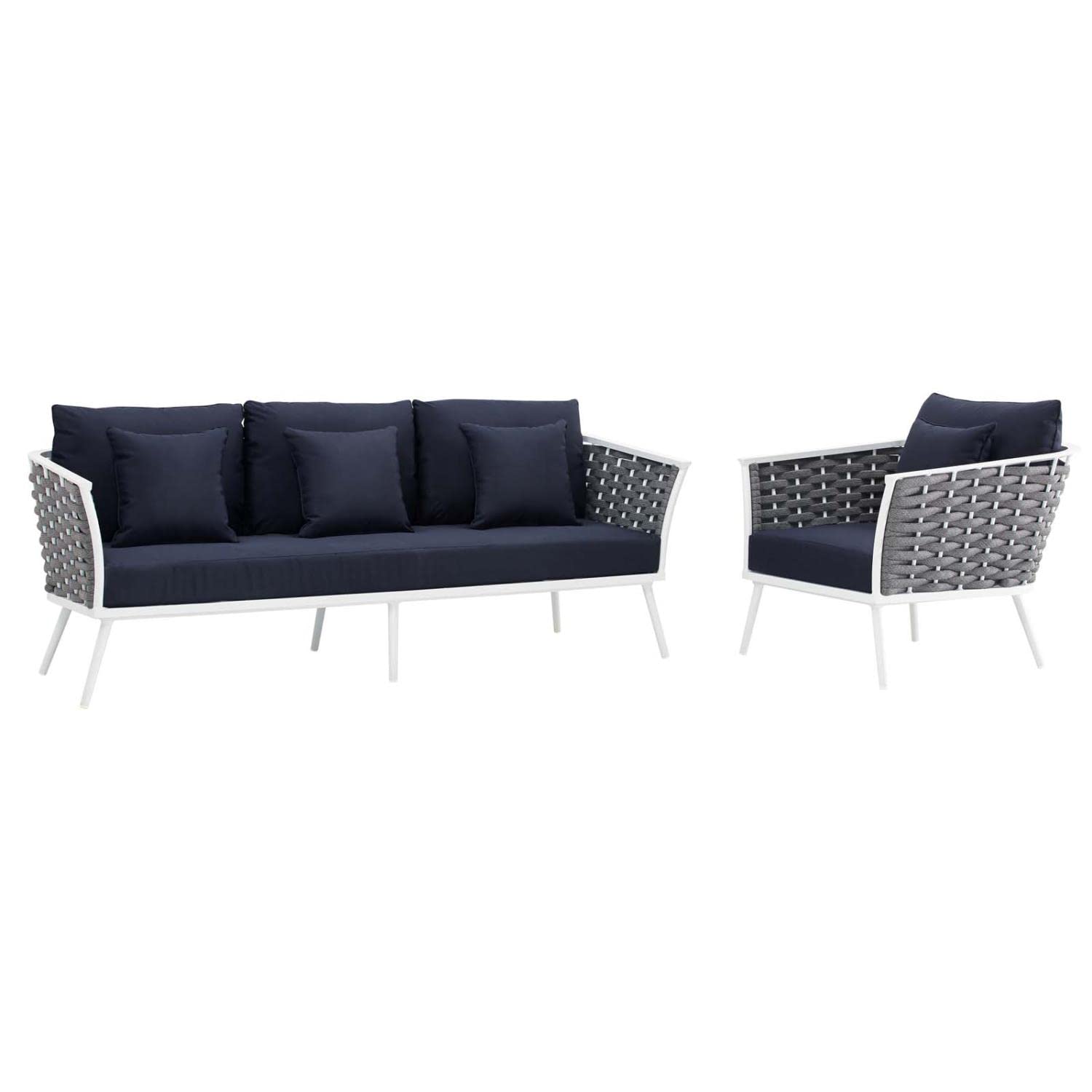 Modway Stance Outdoor Patio Aluminum, Sofa And Armchair, White Navy
