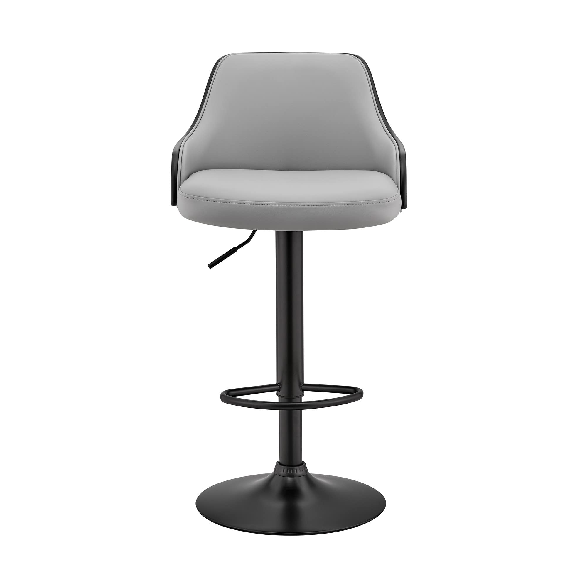 HomeRoots Metal/Plywood/Faux Leather Gray Faux Leather Black Base Adjustable Modern Bar Stool