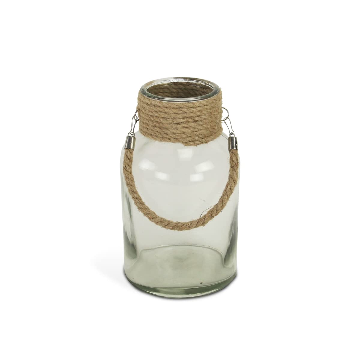 HomeRoots 488166 12 in. Glass Jar with Rope Clear & Brown