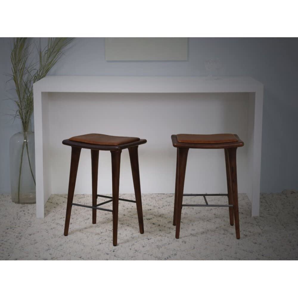 HomeRoots Brown Wood/Leather/Iron Walnut Finish Leather Counter Stool