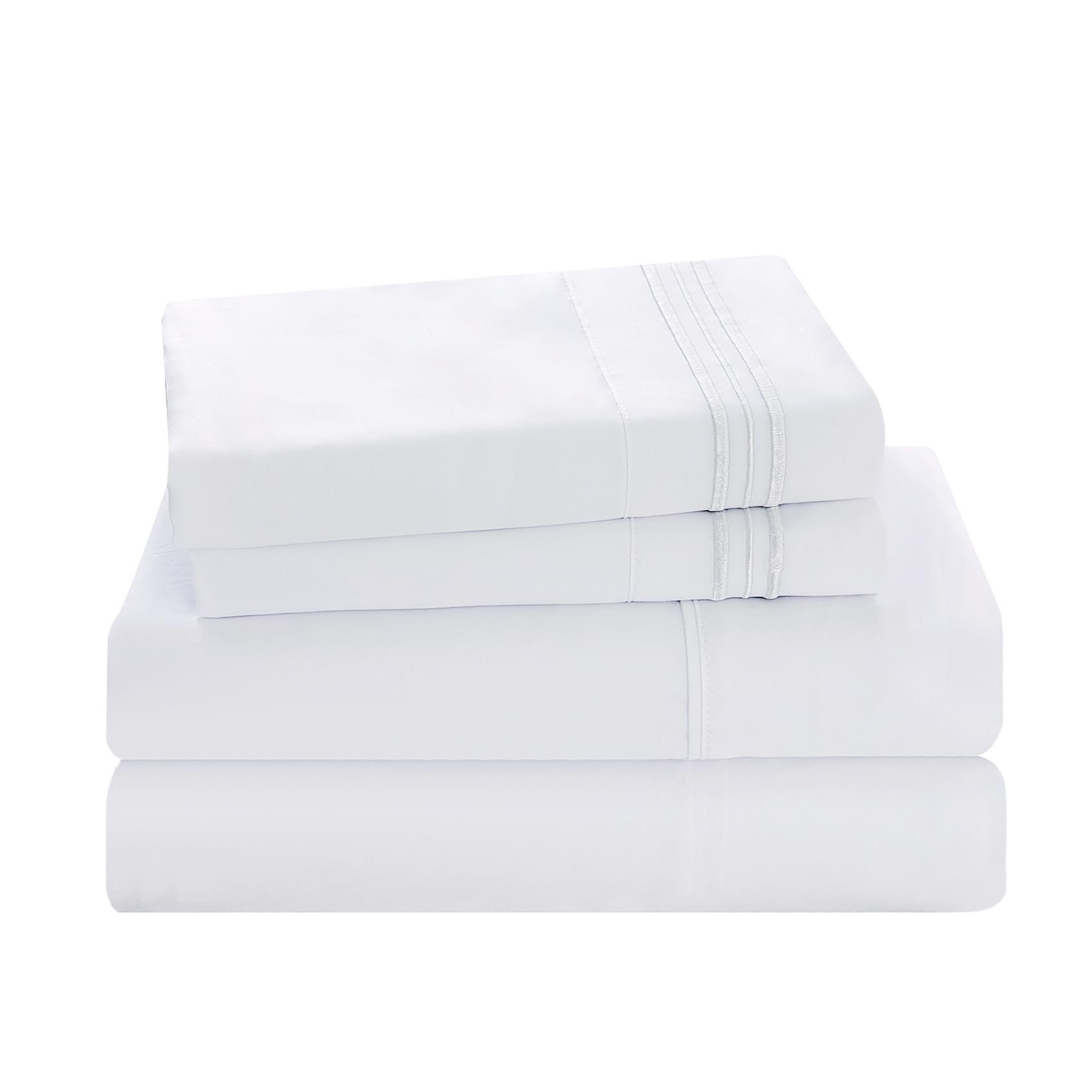 White Twin Size Sheets Set-3 Piece Microfiber Bedsheets-Deep Pocket Fitted Sheet & Pillowcase Sets-Soft Cooling Single Bed Sheet
