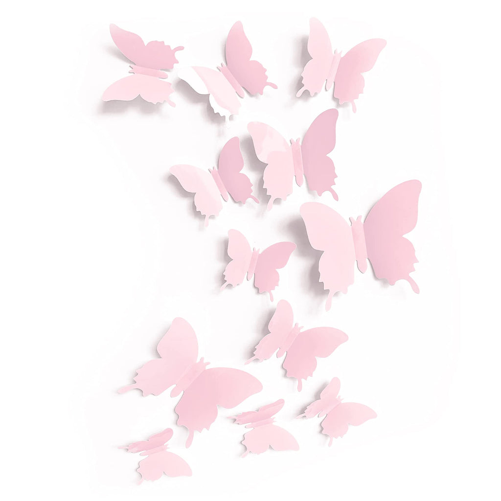 Cute Pink Butterfly Wall Decor 24 pcs, Girls Room Wall Decals, Danish Pastel Aesthetic Butterflies Stickers for Nursery Decorati