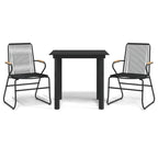 vidaXL 3-Piece Patio Dining Set - Black PVC Rattan with Powder-Coated Steel Frame and Solid Teak Wood - Includes Glass Table and Comfortable Chairs