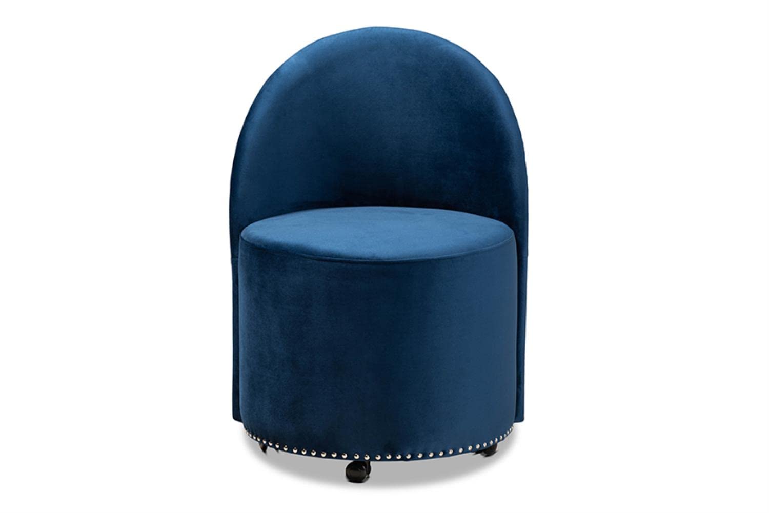 Baxton Studio Bethel Glam and Luxe Navy Blue Velvet Fabric Upholstered Rolling Accent Chair