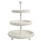 SwallowLiving Farmhouse 3 Tier Tray, White Three Tiered Tray Wood Stand with Shabby Chic Beaded for Home & Kitchen or Coffee Bar