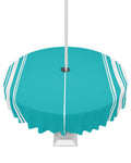 Queenker Outdoor Tablecloth With Umbrella Hole, Farmhouse Aqua White Stripe Round Tables Waterproof Tabletop Collection For Pati