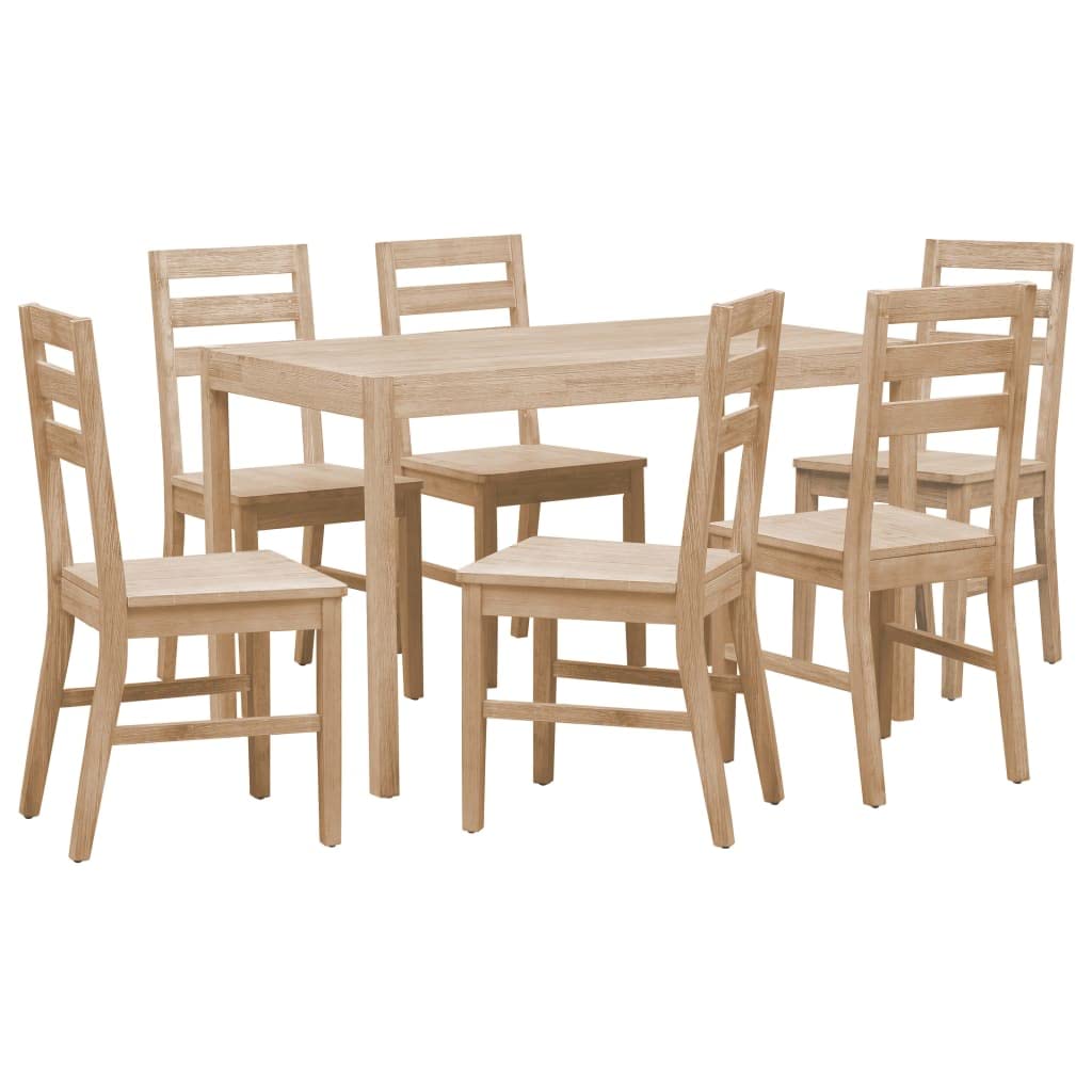 vidaXL Solid Acacia Wood Dining Set 7 Piece Dinner Dinette Kitchen Dining Living Room Lounge Seating Chair Table Home Office Interior Furniture