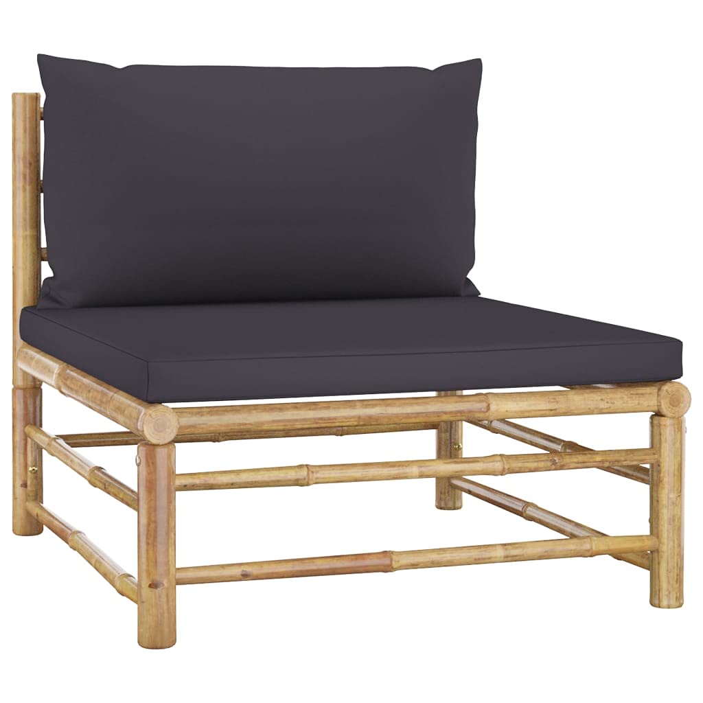vidaXL 3-Piece Patio Lounge Set with Sleek Dark Gray Cushions, Bamboo Outdoor Furniture - Middle Sofa, Footrest, Side Table Included
