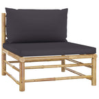 vidaXL 3-Piece Patio Lounge Set with Sleek Dark Gray Cushions, Bamboo Outdoor Furniture - Middle Sofa, Footrest, Side Table Included