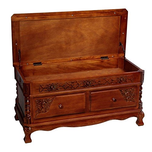 International Caravan Furniture Piece Carved Wood 2 Drawer Storage Bench