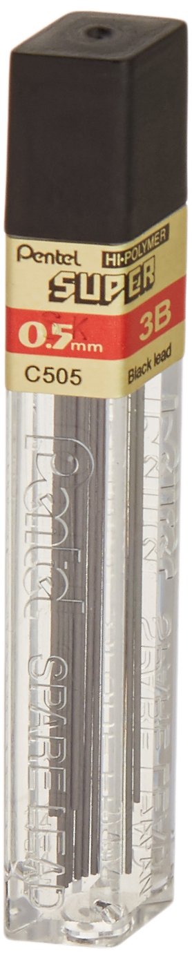 Pentel Lead Refill, 3B Hardness, 0.5Mm 12 Per Tube, Black (C505-3B)