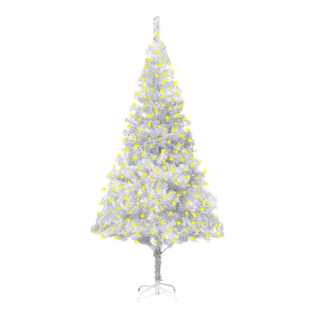 Vidaxl Artificial Pre-Lit Silver Christmas Tree - 82.7&quot; With 300 Led Lights, 910 Tips, Sturdy Steel Stand - Pvc Material