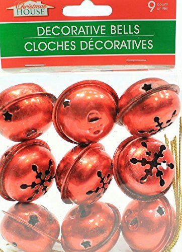 (Pack of 2) 9 Large Christmas House Aged Finish Snowflake Cutout Jingle Bells (Red)