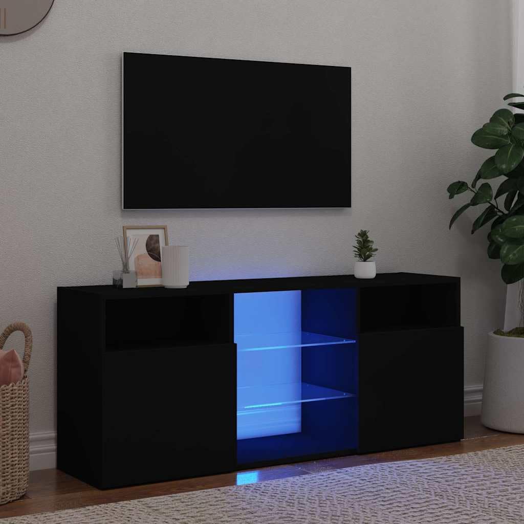 vidaXL TV Cabinet with LED Lights Black 47.2&quot;x12&quot;x20&quot;