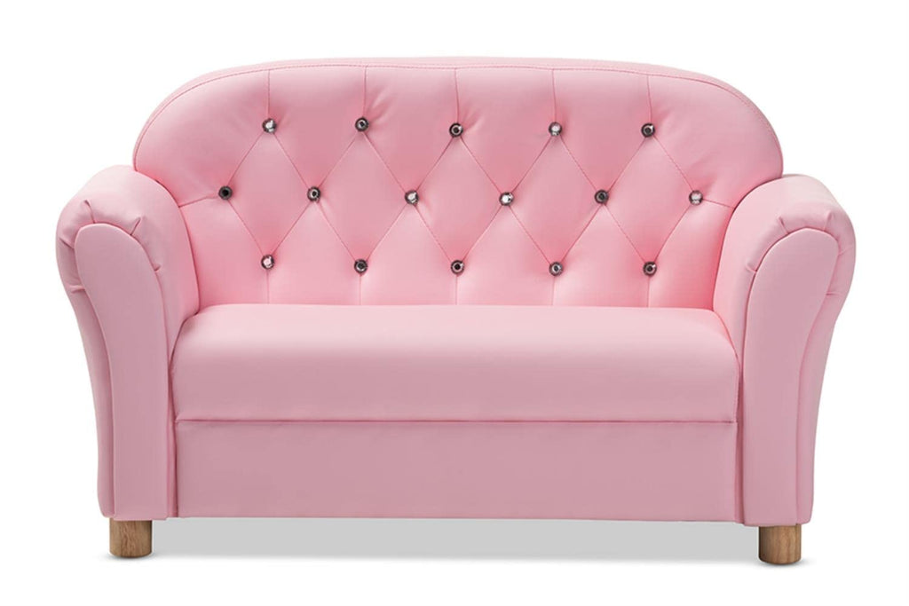 Baxton Studio Gemma Modern and Contemporary Pink Faux Leather 2-Seater Kids Loveseat