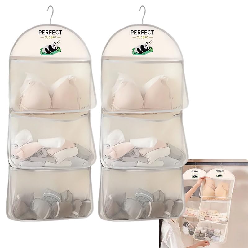 MIUPOO Multi Purpose Multi Layer Mesh Storage Hanging Bag,Hanging Storage with Metal Hanger Mesh Pockets for Bra Underwear Socks