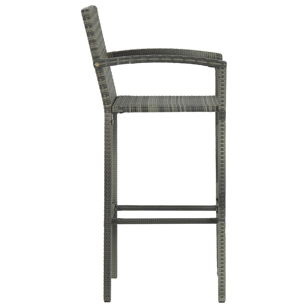 vidaXL 2-Piece Bar Stools Set with Footrest, Indoor/Outdoor Seating Chairs, Weather-Resistant Poly Rattan, Gray, Modern Design